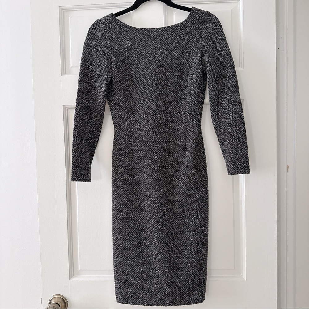 Textured Chevron Sheath Dress in Charcoal Gray